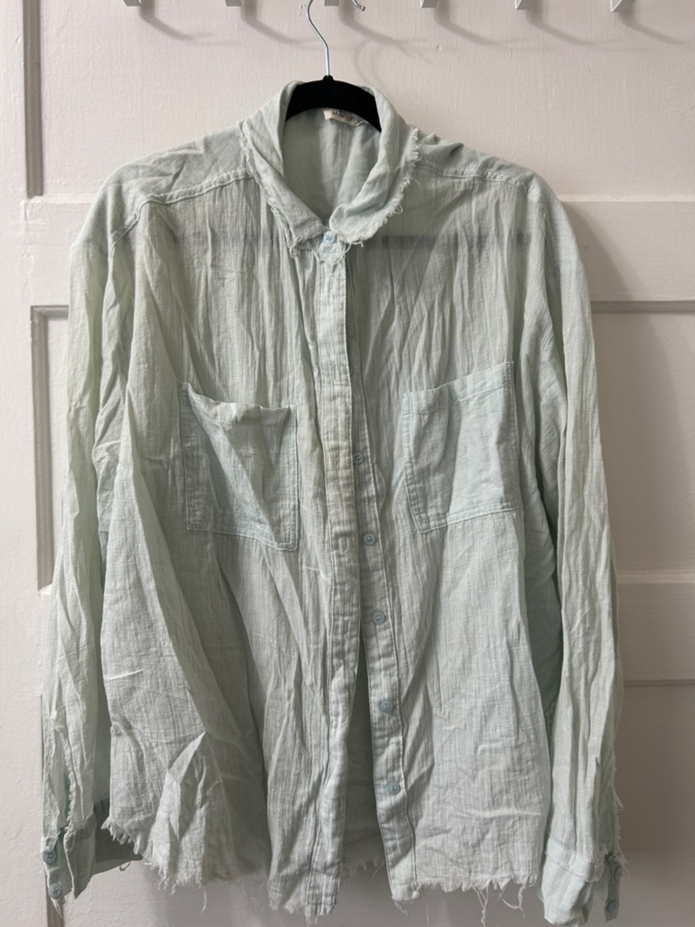Millibon Mint Green blue Distressed Lightweight Button-Up Shirt
